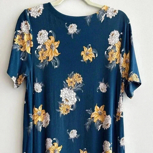 LOFT Blue and Yellow Floral Swing Shift Dress, Casual Knit Dress, Size Medium - Picture 13 of 16